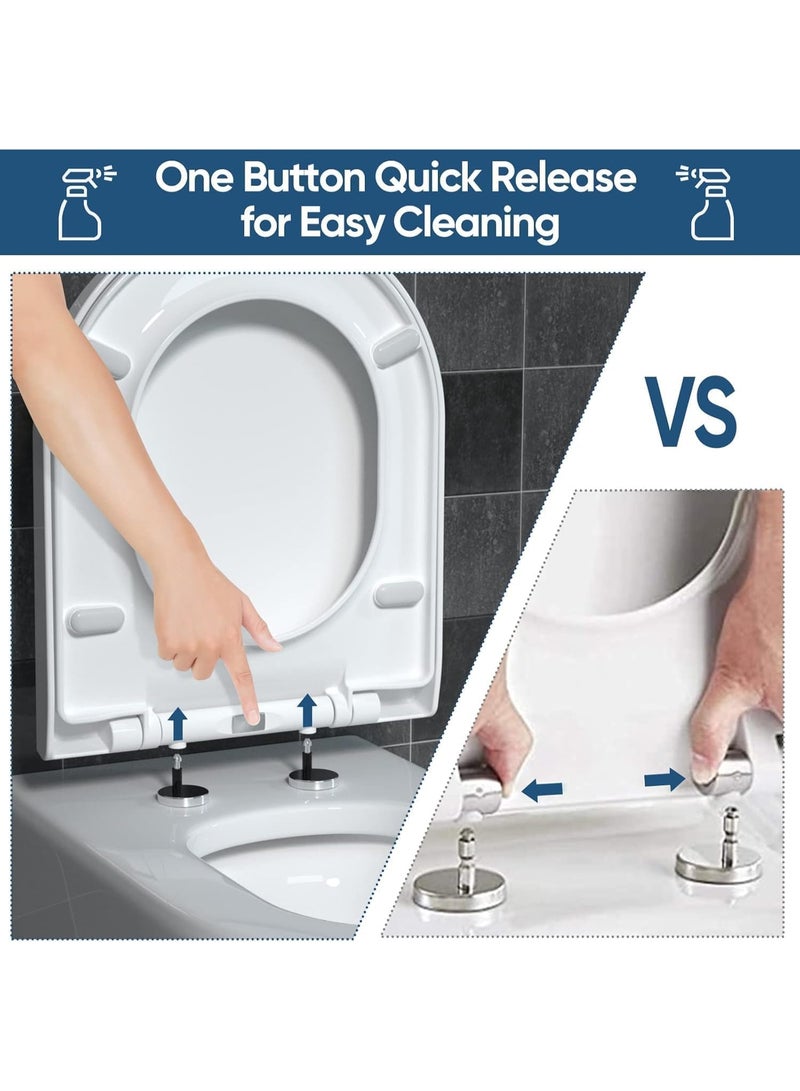 مقعد مرحاض ناعم مغلق, مقاعد مرحاض مع الإفراج السريع, إثبات أعلى بسيط, مقاعد مرحاض مضادة للبكتيريا قوية مع المفاصل المقاومة للصدأ القابلة للتعديل, D / U شكل مرحاض أبيض غطاء مقعد لوو - Image 4